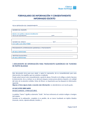 Medical Consent Form for Soft Tissue Tumor Surgery