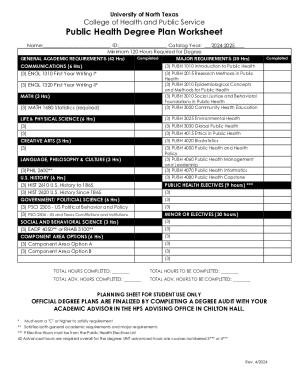Public Health Degree Plan Worksheet
