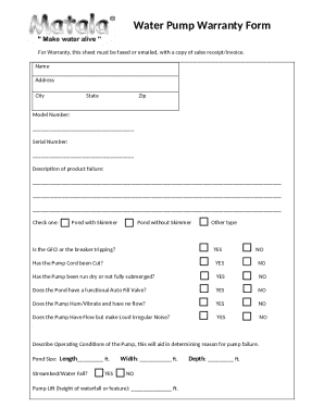 Water Pump Warranty Form