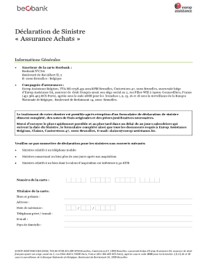 Belgium Purchase Insurance Claim Form