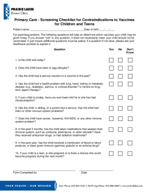 Primary Care Vaccine Screening Checklist