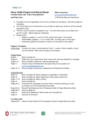 Ohio 4-H Dairy Cattle Project Record Book