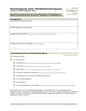 Meldebescheinigung Application Form