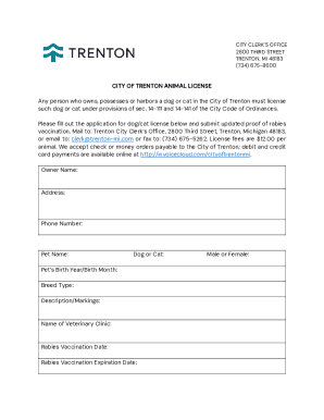City of Trenton Animal License Application
