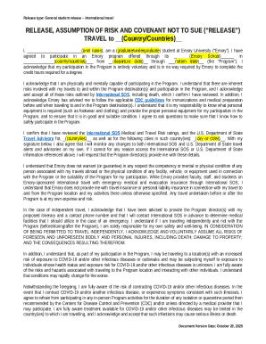 Emory University International Travel Release Form