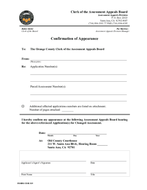 California Assessment Appeals Board Confirmation of Appearance