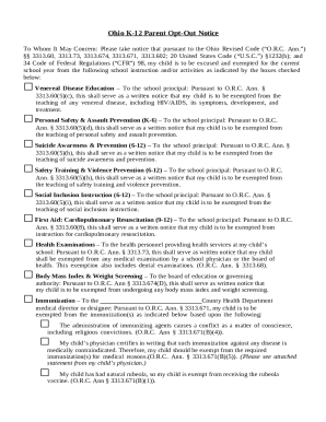 Ohio K-12 Parent Opt-Out Notice
