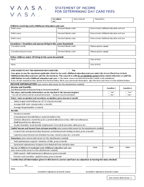 Statement of Income for Day Care Fees