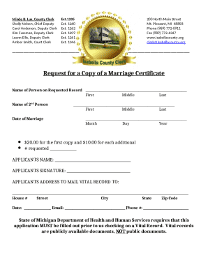 Michigan Marriage Certificate Request Form
