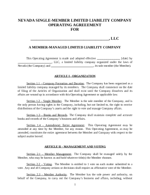 Nevada Single-Member LLC Operating Agreement