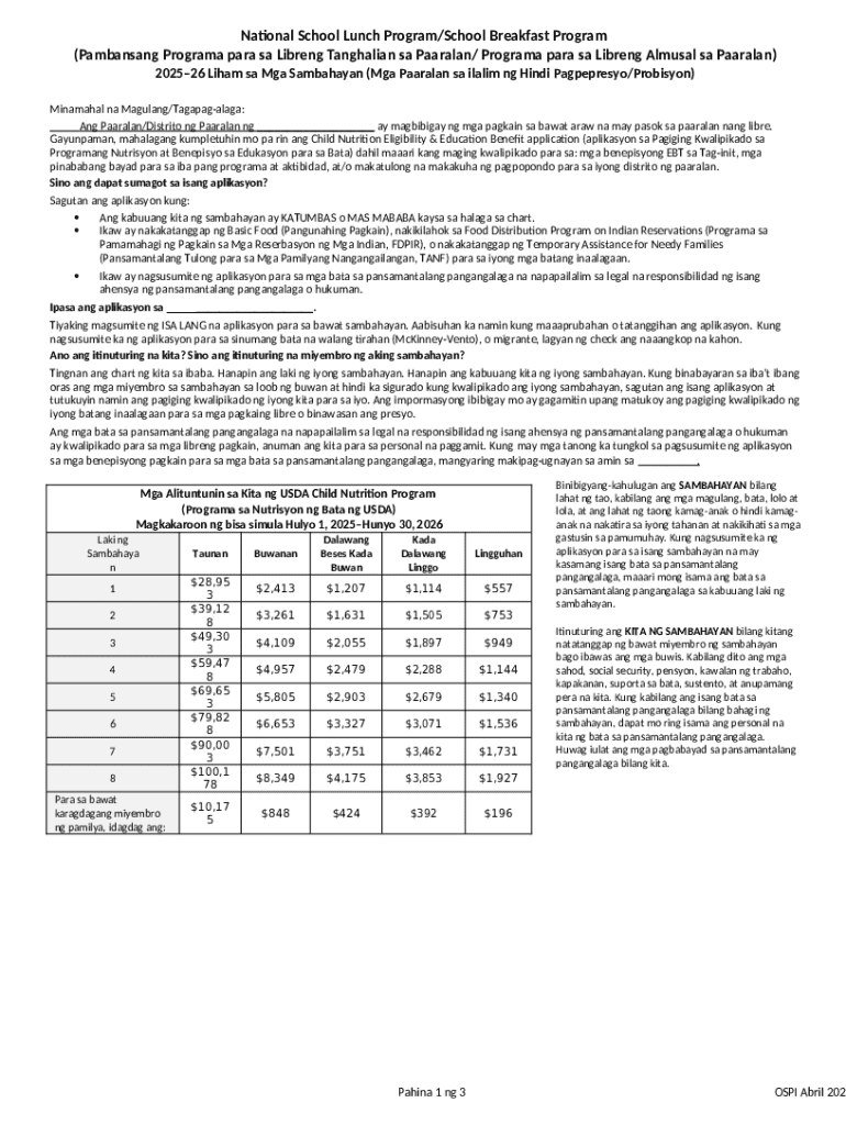 National School Lunch Program Application - Blank Fillable Template ...