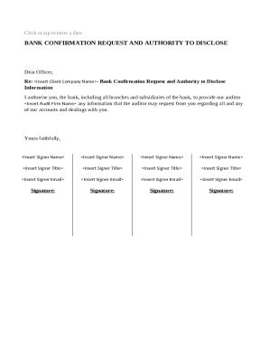 Bank Confirmation Request and Authority to Disclose