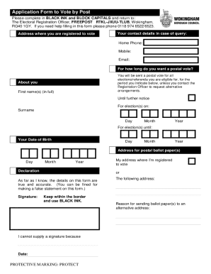 UK Postal Vote Application Form