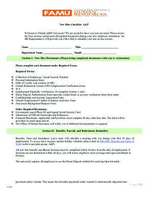 New Hire Checklist - Florida A&M University