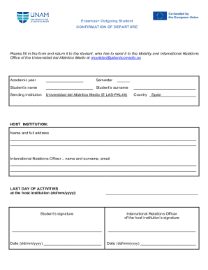 Erasmus+ Outgoing Student Confirmation of Departure