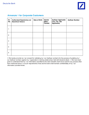 Deutsche Bank Aadhaar Consent Form