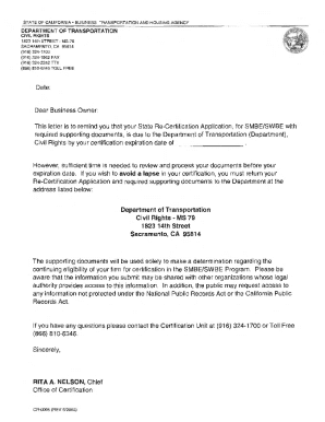 California SMBE/SWBE Recertification Application