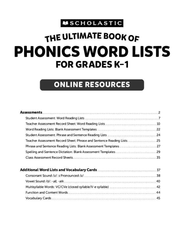 Phonics Word Lists Assessment Templates - Blank Fillable Template ...