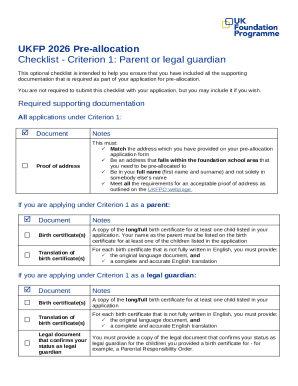 UKFP 2026 Pre-allocation Checklist