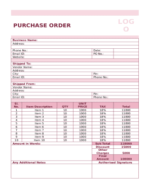 Purchase Order Log