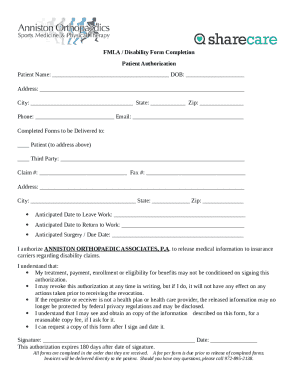 FMLA Disability Authorization Form