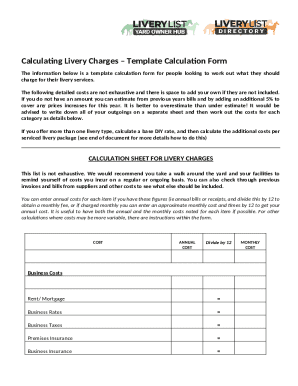 Livery Charges Calculation Template