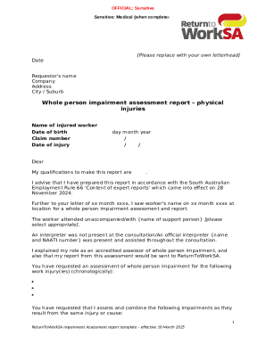 Whole Person Impairment Assessment Report