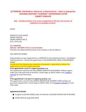 Teaching Assistant Appointment Letter