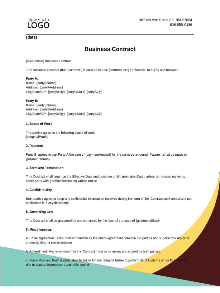 Business Contract Template - Blank Fillable Template | Fill Out, Print ...