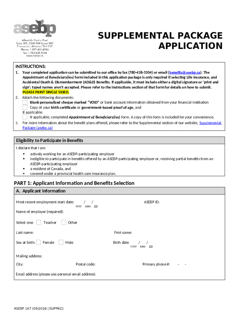ASEBP Supplemental Package Application - Blank Fillable Template | Fill ...