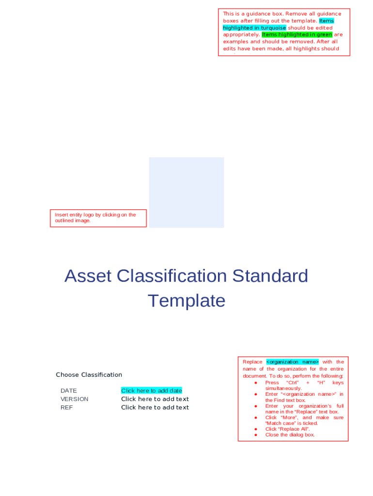 Asset Classification Standard Template - Blank Fillable Template | Fill ...