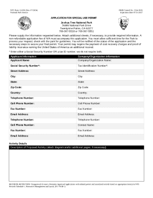 NPS Form 10-930 Special Use Permit Application