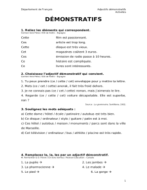 French Demonstrative Adjectives Worksheet