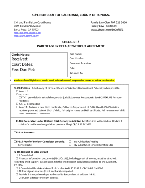 California Parentage Default Checklist