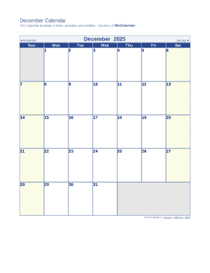 December Calendar Template