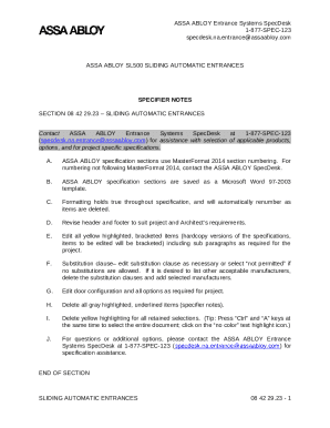 ASSA ABLOY Sliding Automatic Entrances Specifier Notes