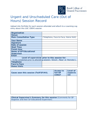 Urgent Care Session Record Form