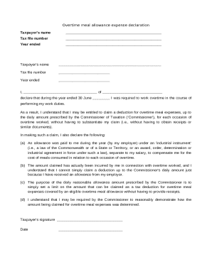 Overtime Meal Allowance Expense Declaration
