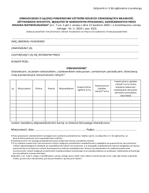 Oświadczenie o Łącznej Powierzchni Użytków Rolnych