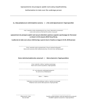 Authorization to Take Over Underage Person