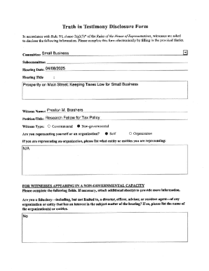 Truth in Testimony Disclosure Form
