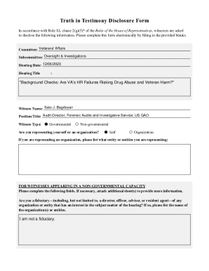 Truth in Testimony Disclosure Form