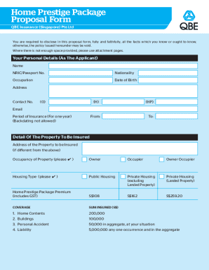 Home Prestige Package Proposal Form