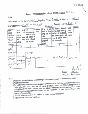 Statement of Immovable Property Return