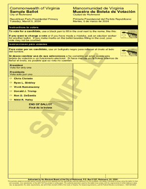 Virginia Republican Primary Sample Ballot