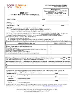 Student Asset Worksheet