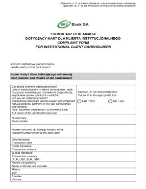Complaint Form for Institutional Client Cardholders