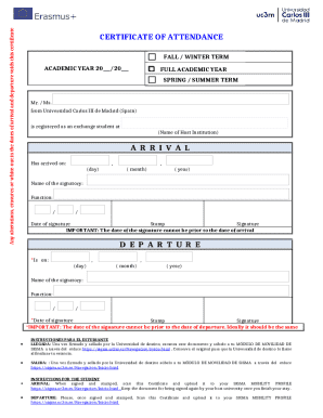 Certificate of Attendance for Exchange Students