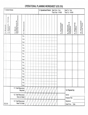 ICS 215 Operational Planning Worksheet