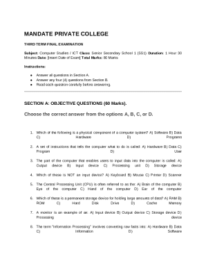 Computer Studies Final Exam Template